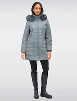 Vegan Quilted Two-textured Faux Fur Trimmed Hooded Coat by Northside