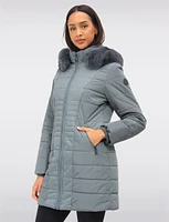 Vegan Quilted Two-textured Faux Fur Trimmed Hooded Coat by Northside