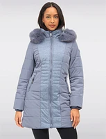 Vegan Quilted Two-textured Faux Fur Trimmed Hooded Coat by Northside