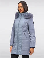 Vegan Quilted Two-textured Faux Fur Trimmed Hooded Coat by Northside