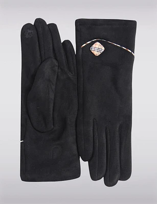 Ultra-Soft-Vegan Faux Suede Gloves with Button Detail Cuffs by Saki