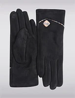 Ultra-Soft-Vegan Faux Suede Gloves with Button Detail Cuffs by Saki