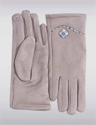 Ultra-Soft-Vegan Faux Suede Gloves with Button Detail Cuffs by Saki