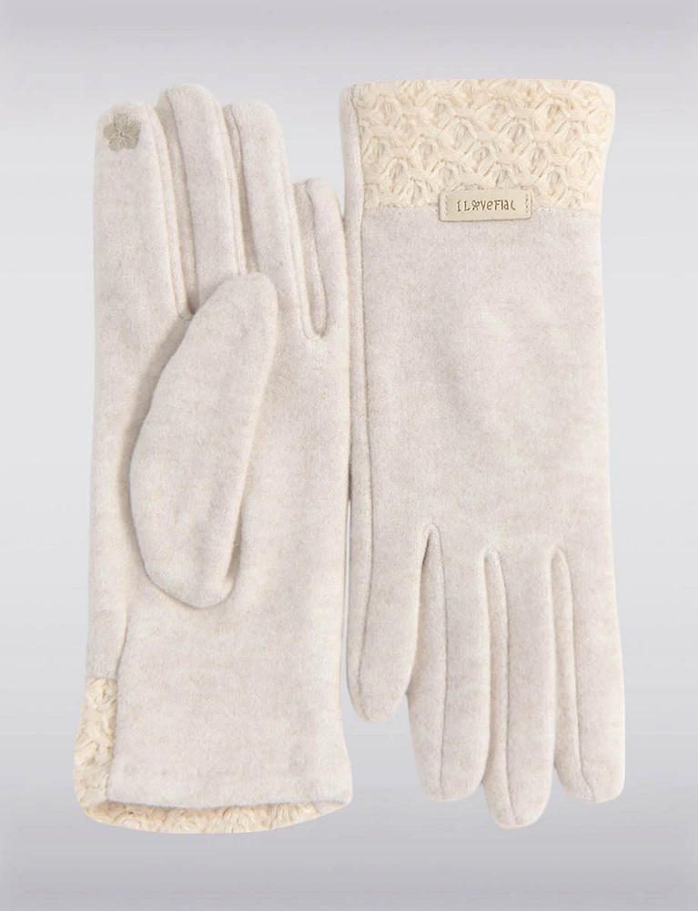 Elegants Stretch Vegan Wool Gloves with Tweed Detailed Cuff by Saki