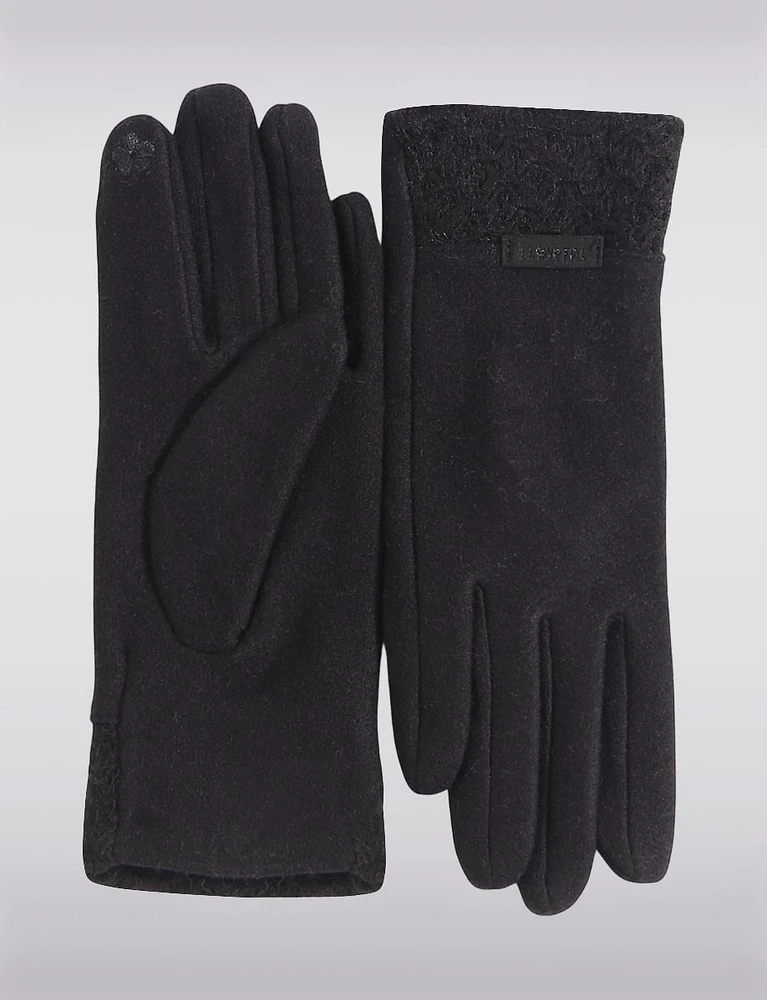 Elegants Stretch Vegan Wool Gloves with Tweed Detailed Cuff by Saki