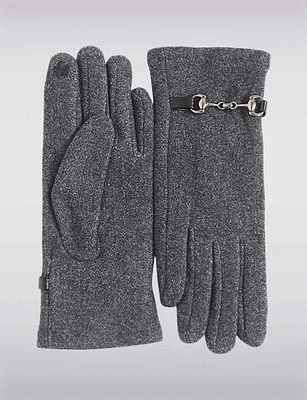 Chic Vegan Faux Wool Gloves with Decorative Cuff Link Chain Buckle by Saki