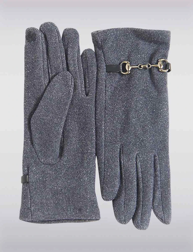 Chic Vegan Faux Wool Gloves with Decorative Cuff Link Chain Buckle by Saki