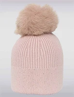 Chic Stretch Knit Beanie with Rhinestones & Detachable Real Fur Pom-Pom by Sokos