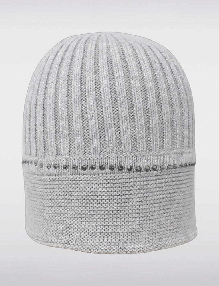 Ribbed Knit Lined Stretchy Soft-Touch Beanie with Diamond Specks by Saki