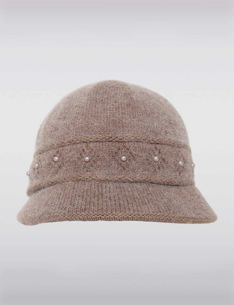 Luxuriously Short-Brimmed Hat with Pearl Accent & Cozy Plush Lining by Saki