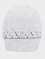 Rhinestone and Beaded Knit Beanie with Silver Stitching by Saki