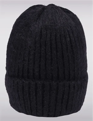 Classic Solid Ribbed Knit Fuzzy Beanie By Saki