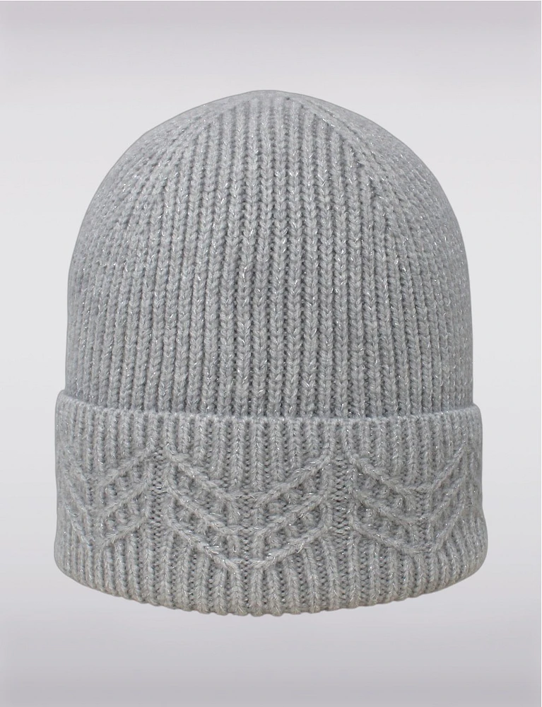 Rib-knit Beanie With Turned-up Brim Silver Stitching & Zigzag Pattern by Saki