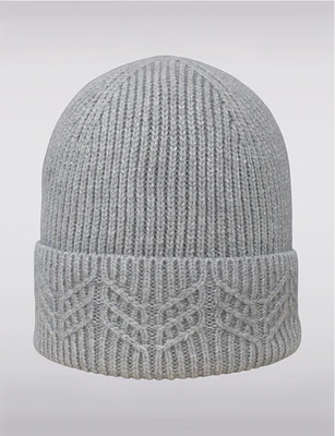 Rib-knit Beanie With Turned-up Brim Silver Stitching & Zigzag Pattern by Saki