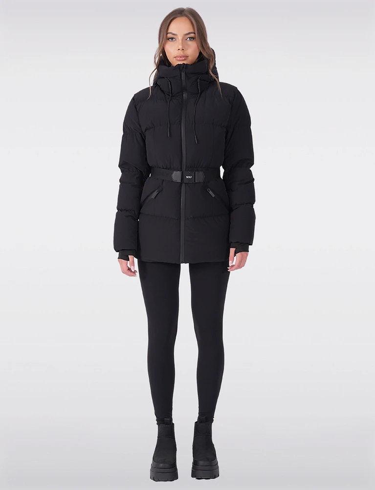 Lightweight Belted Waist Down Filled Hooded Taped Seam Puffer Jacket by Sicily