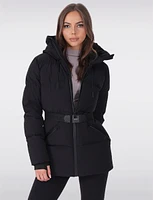 Lightweight Belted Waist Down Filled Hooded Taped Seam Puffer Jacket by Sicily