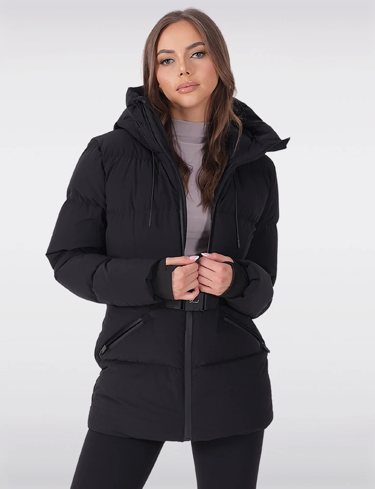 Lightweight Belted Waist Down Filled Hooded Taped Seam Puffer Jacket by Sicily