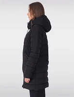 Dual Quilted Fitted Long Down Zip Front Detachable Hood Puffer Jacket by Sicily