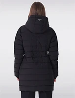 Dual Quilted Fitted Long Down Zip Front Detachable Hood Puffer Jacket by Sicily