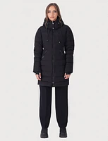 Dual Quilted Fitted Long Down Zip Front Detachable Hood Puffer Jacket by Sicily