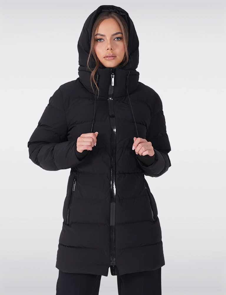 Water Repellent High Collar and Attached Hood Down Puffer Jacket by Sicily