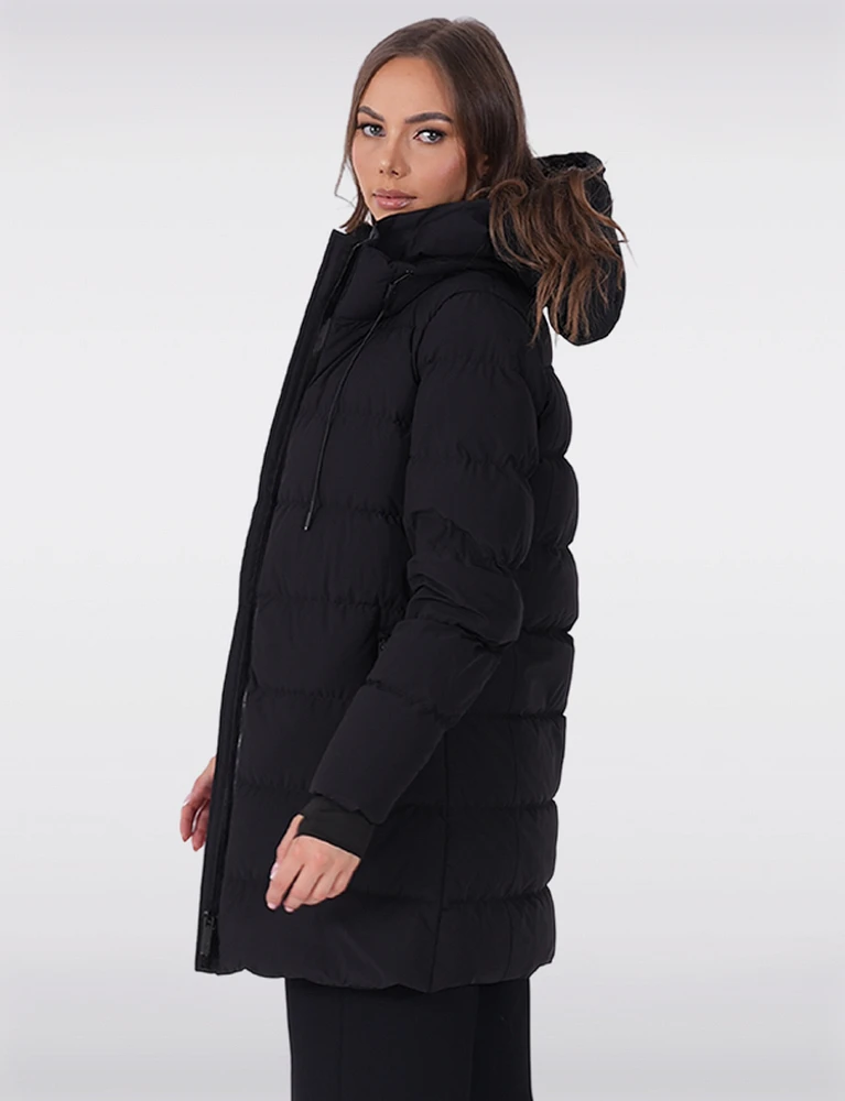 Water Repellent High Collar and Attached Hood Down Puffer Jacket by Sicily