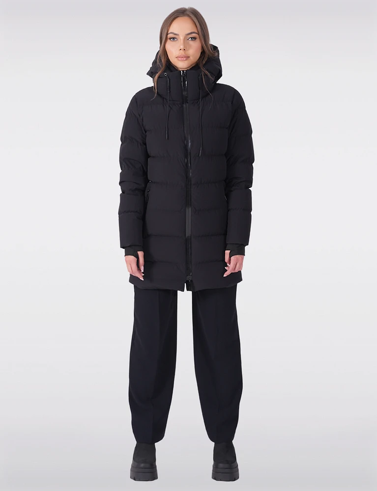 Water Repellent High Collar and Attached Hood Down Puffer Jacket by Sicily