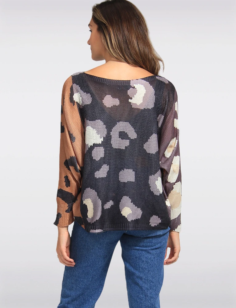 Chic Relaxed Fit Dolman Sleeves Boatneck Printed Knit Top by Froccella