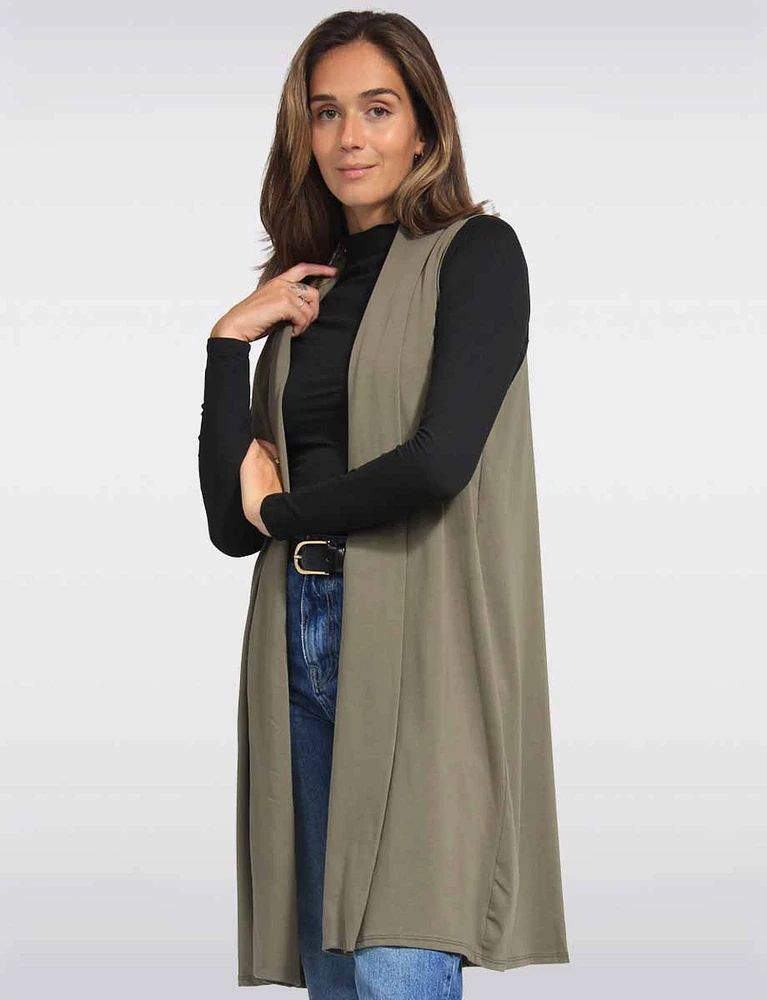 Versatile Soft Cotton Draped Front Long Knit Vest by Froccella