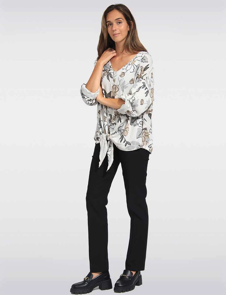 Relaxed Fit Front Tie Printed Blouse with Adjustable Sleeves by Froccella