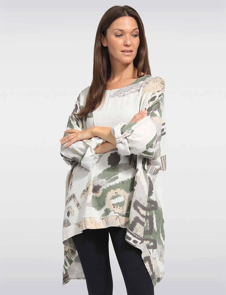 Versatile Relaxed Fit Adjustable Sleeves Printed Tunic by Froccella