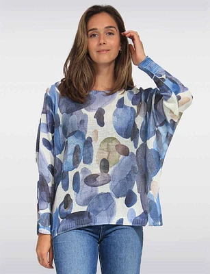 Cotton Blend Dolman Sleeves Boatneck Printed Knit Top by Froccella