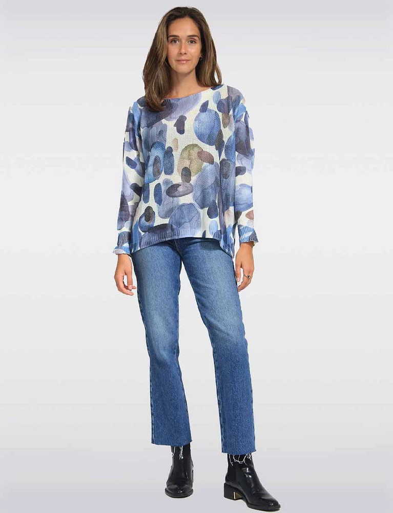 Cotton Blend Dolman Sleeves Boatneck Printed Knit Top by Froccella