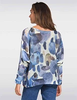 Cotton Blend Dolman Sleeves Boatneck Printed Knit Top by Froccella