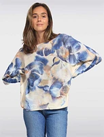 Cotton Blend Printed Dolman Sleeves Knit Top by Froccella