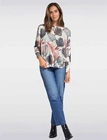 Floral Printed Dolman Sleeves Relaxed Fit Knit Top by Froccella