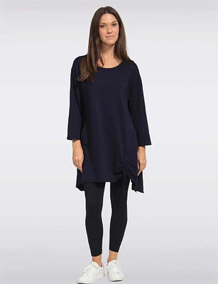 Solid Three-Quarter Sleeves Tunic with Drawstring & Pocket Details by Froccella