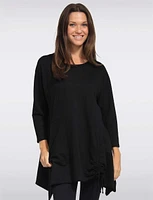 Solid Three-Quarter Sleeves Tunic with Drawstring & Pocket Details by Froccella