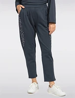 High-Waisted Cotton Stretch Pull-On Pants Sequins & Lace Detailing by Froccella