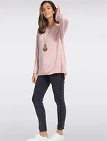 Ribbed Wool V-Neck Top With Long Sleeves by Froccella