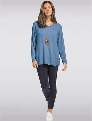 Ribbed Wool V-Neck Top With Long Sleeves by Froccella