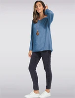 Ribbed Wool V-Neck Top With Long Sleeves by Froccella