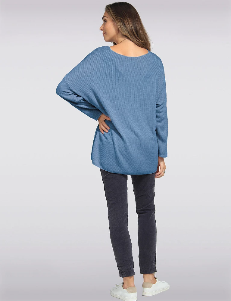 Ribbed Wool V-Neck Top With Long Sleeves by Froccella