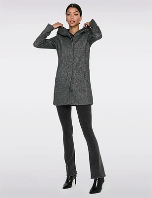 Straight Cut Hooded Zip Front Light Heathered Coat by Only