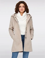 Straight Cut Hooded Zip Front Light Heathered Coat by Only