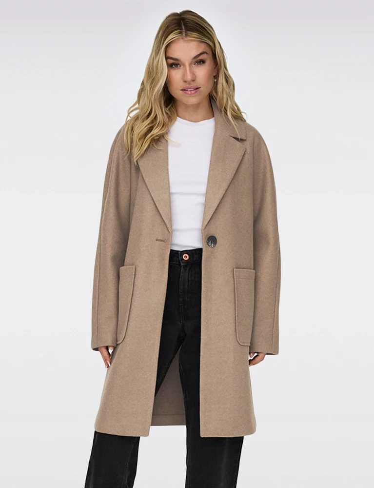 Vegan Single-Breasted Notch Collar Patch Pockets Coat by Only