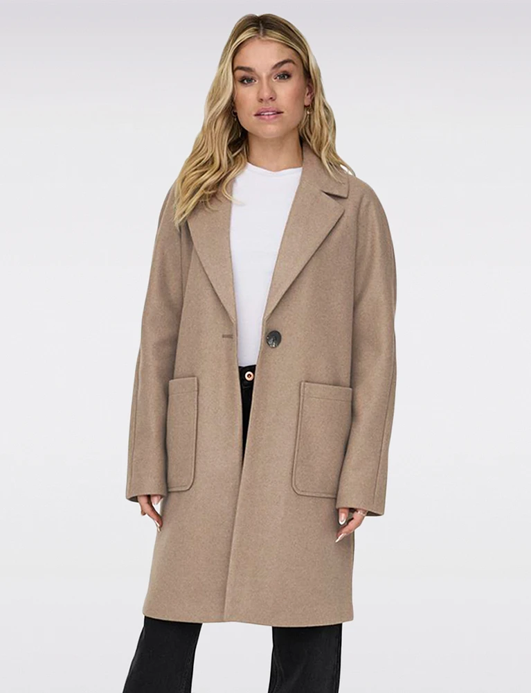 Vegan Single-Breasted Notch Collar Patch Pockets Coat by Only