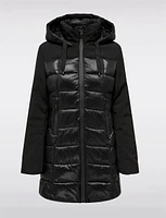 Zip Front Hooded Lined Hybrid Puffer and Knit Jacket by Only