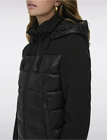 Zip Front Hooded Lined Hybrid Puffer and Knit Jacket by Only