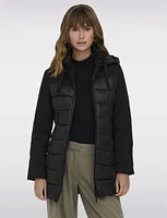 Zip Front Hooded Lined Hybrid Puffer and Knit Jacket by Only